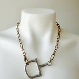 Two Tone Horsebit Necklace Worn Silver