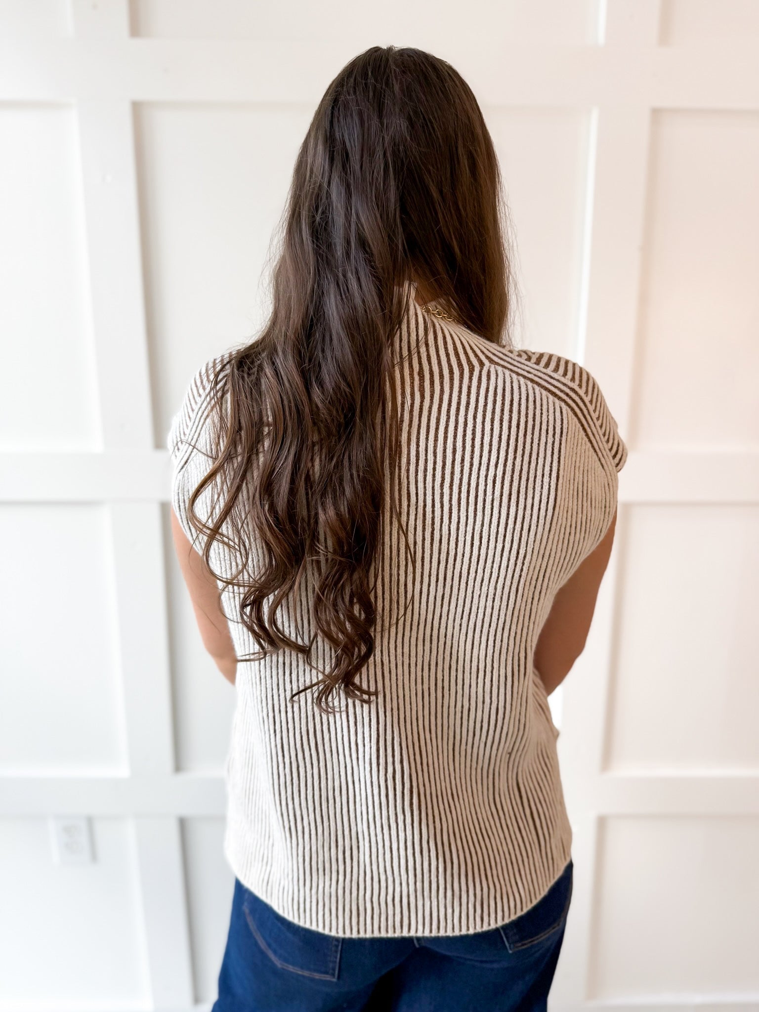Two Tone Knit Vest Top- Camel