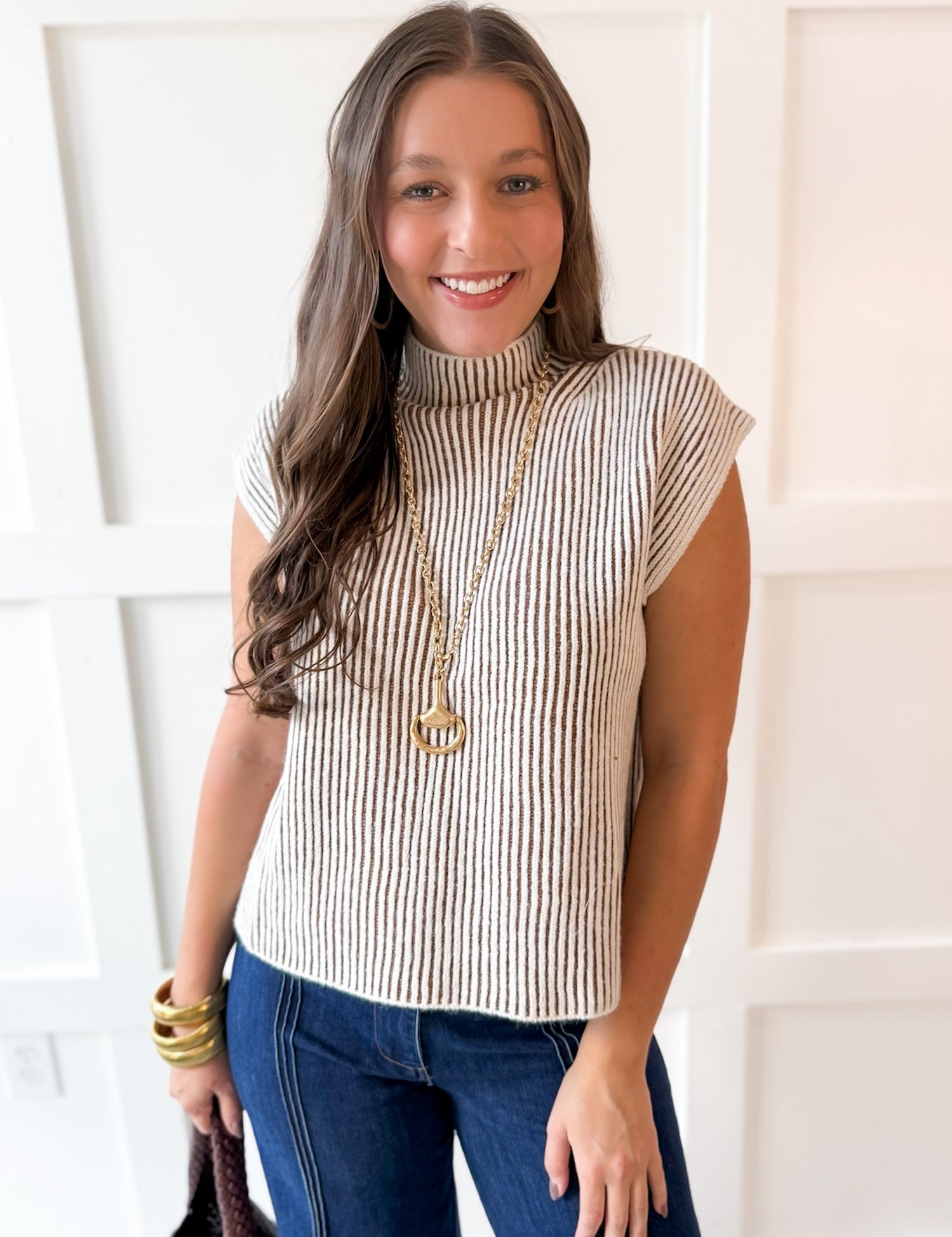 Two Tone Knit Vest Top- Camel