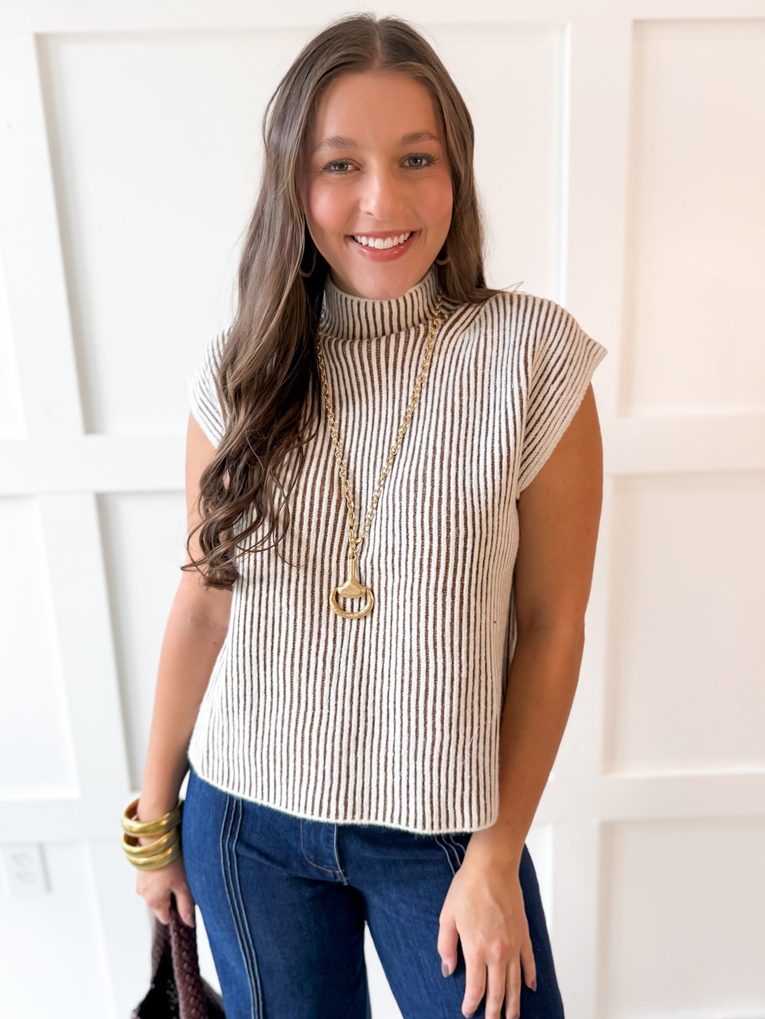 Two Tone Knit Vest Top- Camel
