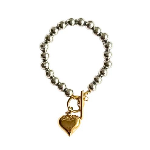 Two - Tone Puff Heart Bracelet