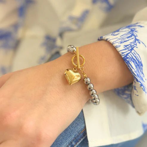 Two - Tone Puff Heart Bracelet