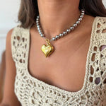 Two - Tone Puffed Heart Choker