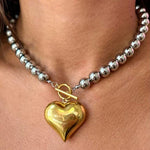 Two - Tone Puffed Heart Choker