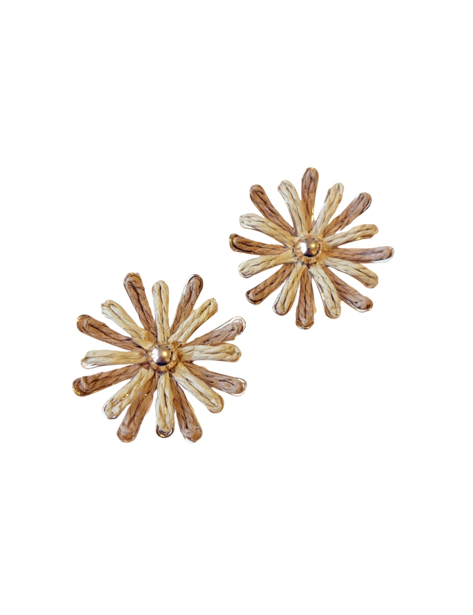 Two Tone Straw Flower Stud Earrings