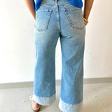 Two Toned Hem Seamed Slim Wide Leg