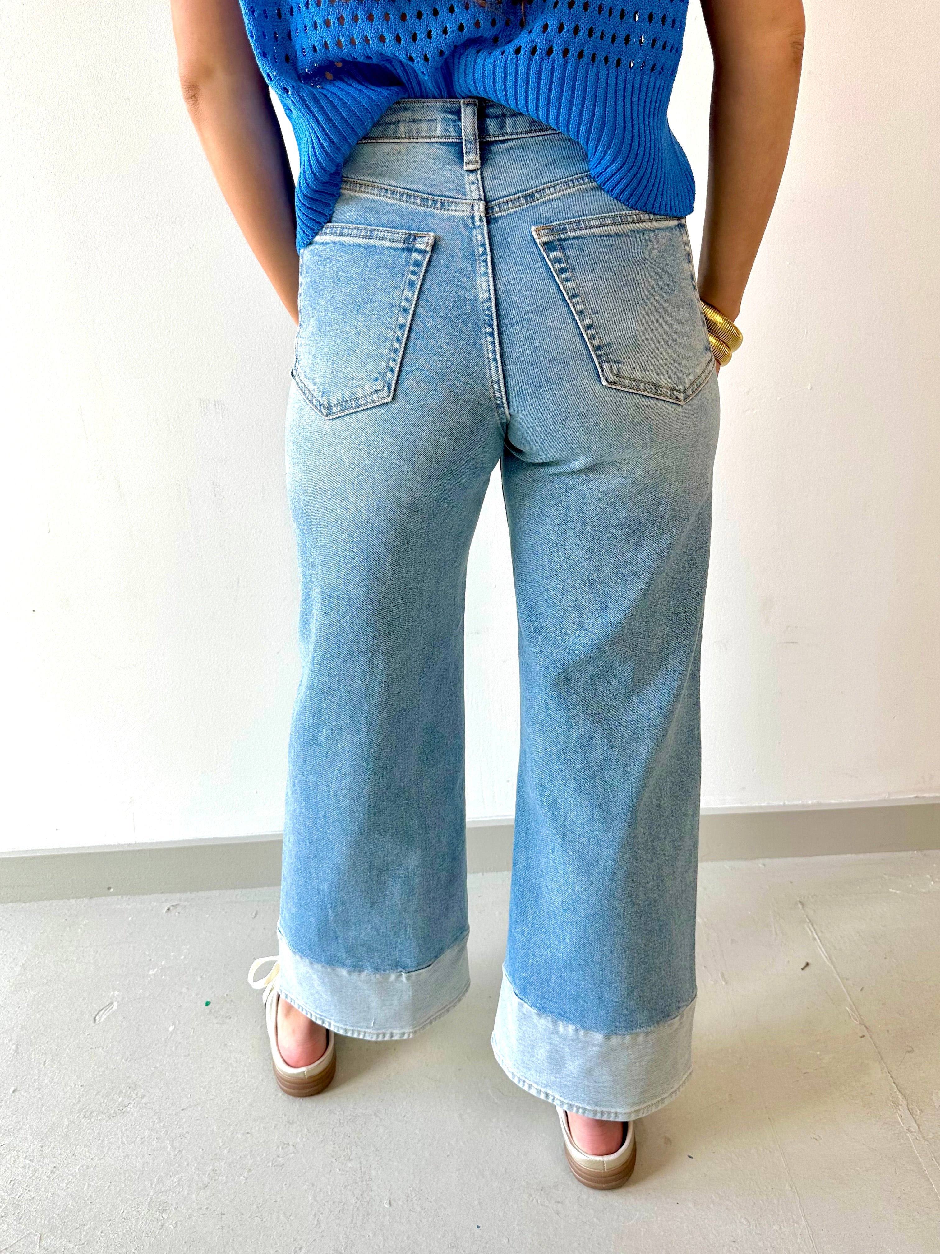 Two Toned Hem Seamed Slim Wide Leg