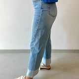 Two Toned Hem Seamed Slim Wide Leg