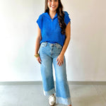 Two Toned Hem Seamed Slim Wide Leg