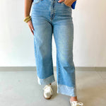 Two Toned Hem Seamed Slim Wide Leg