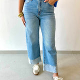 Two Toned Hem Seamed Slim Wide Leg