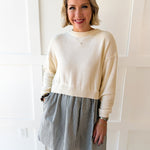 Twofer Sweater Dress- Cream
