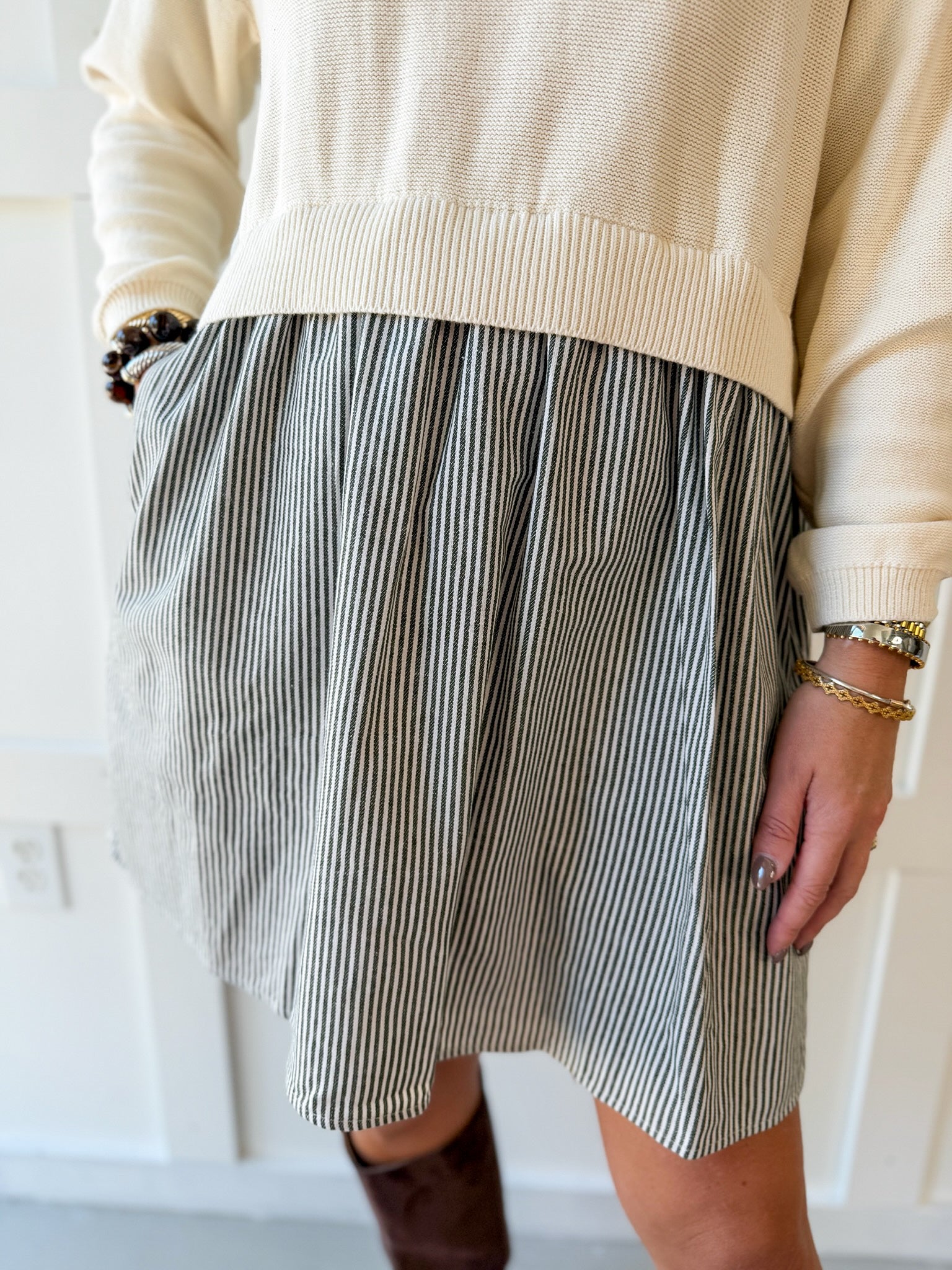 Twofer Sweater Dress- Cream