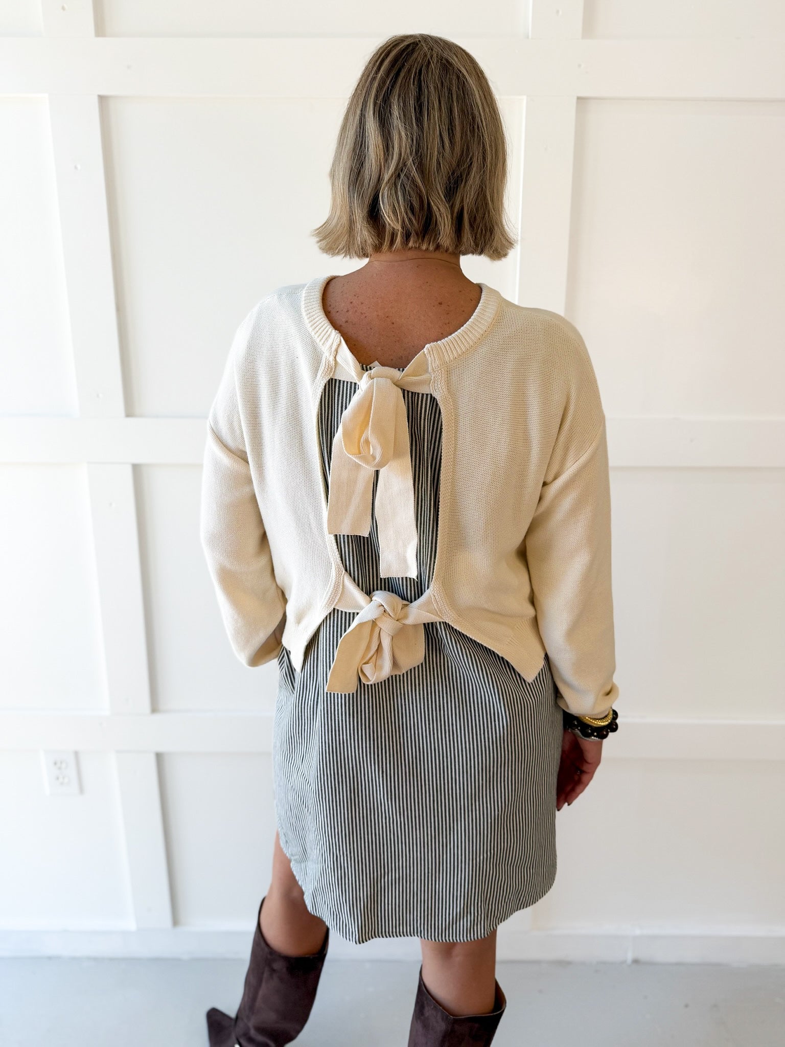 Twofer Sweater Dress- Cream