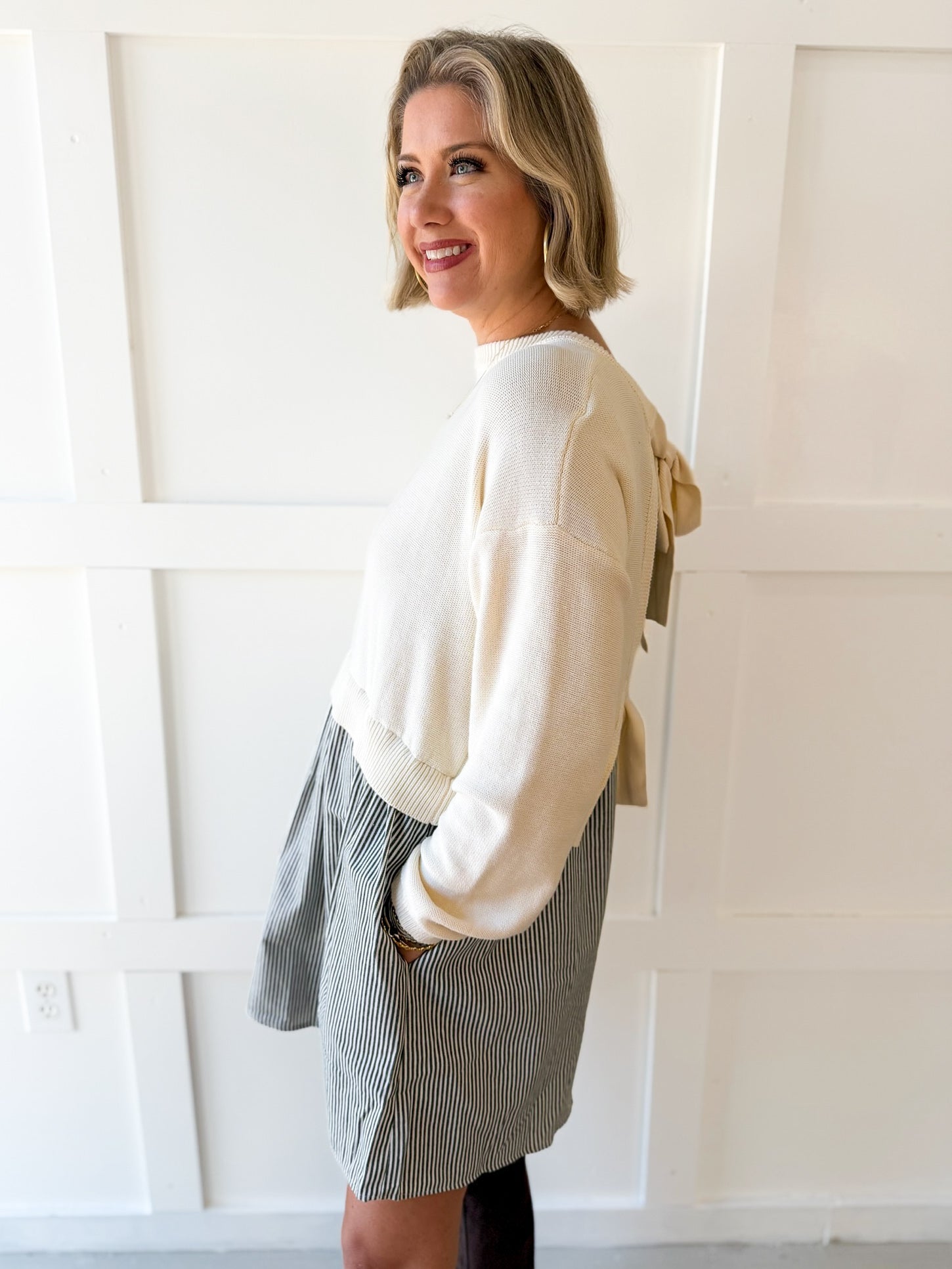 Twofer Sweater Dress- Cream