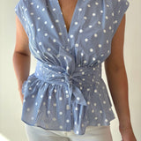 V Neck Cap Bow Tie Detail Top