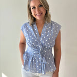 V Neck Cap Bow Tie Detail Top