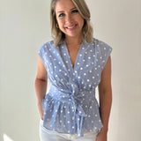 V Neck Cap Bow Tie Detail Top