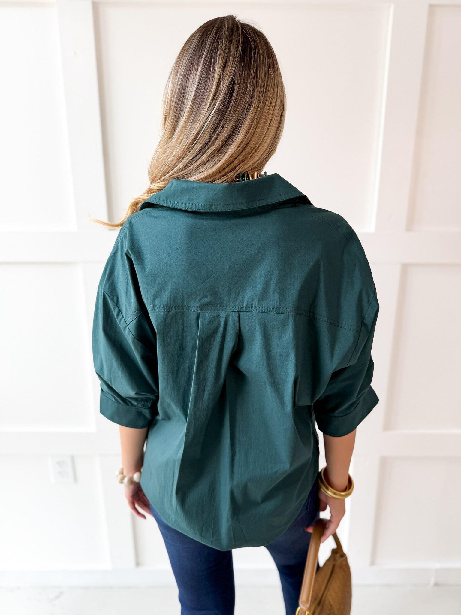 V Neck Collared Shirt - Green