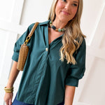 V Neck Collared Shirt - Green