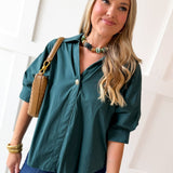 V Neck Collared Shirt - Green