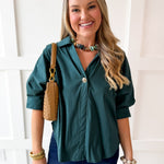 V Neck Collared Shirt - Green