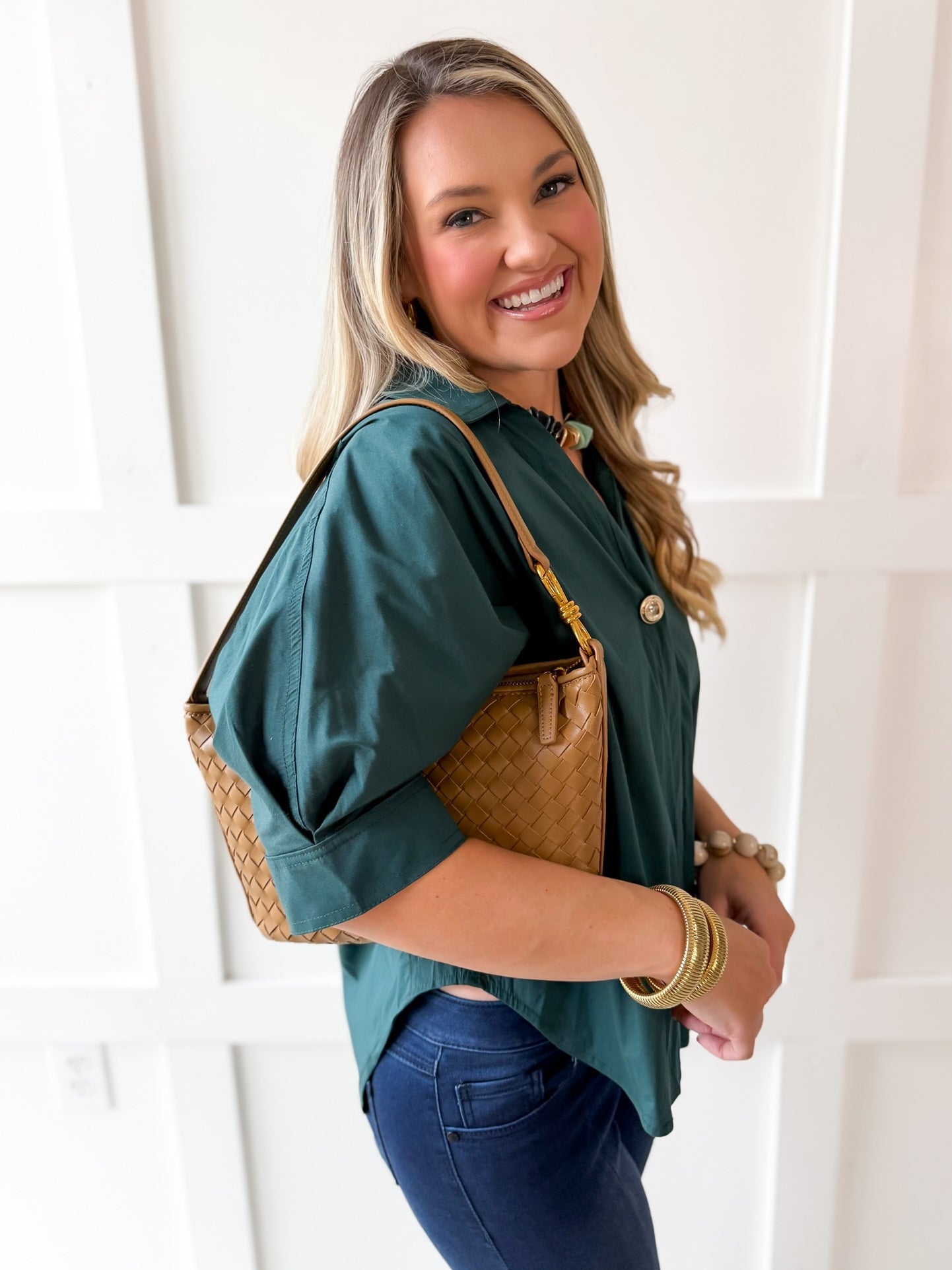 V Neck Collared Shirt - Green