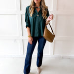 V Neck Collared Shirt - Green