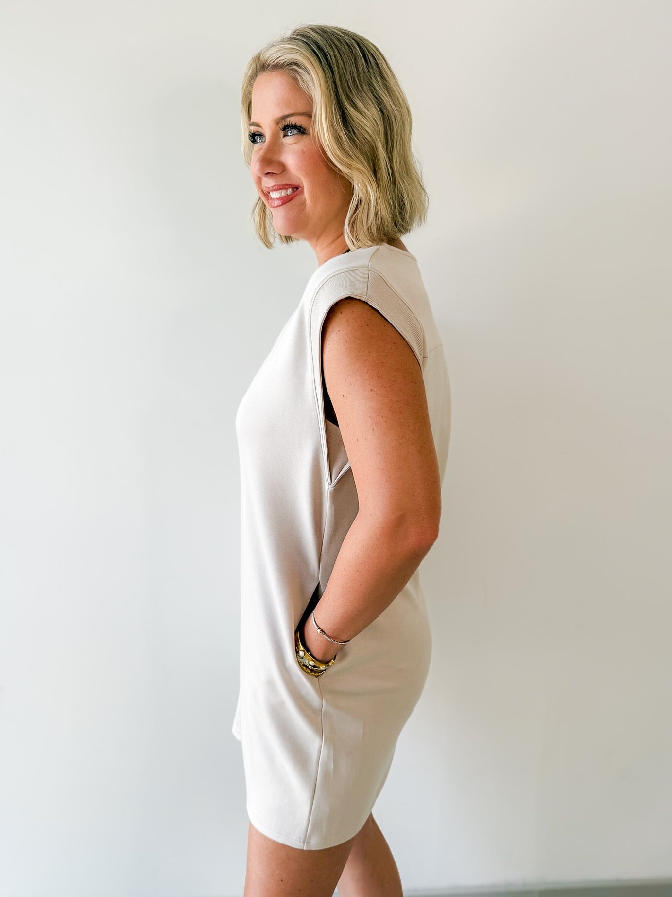 V Neck Everyday Dress - Almond