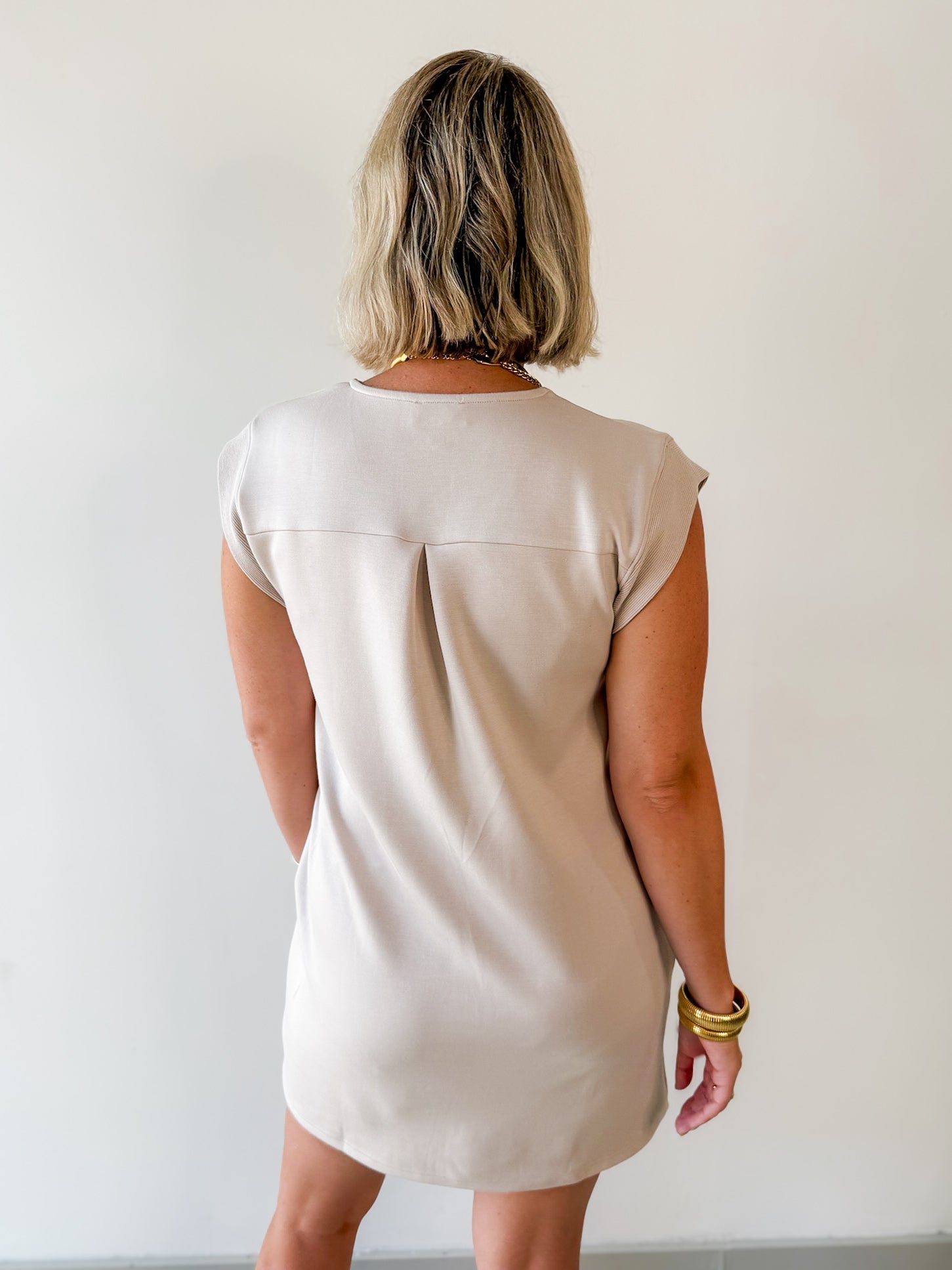 V Neck Everyday Dress - Almond