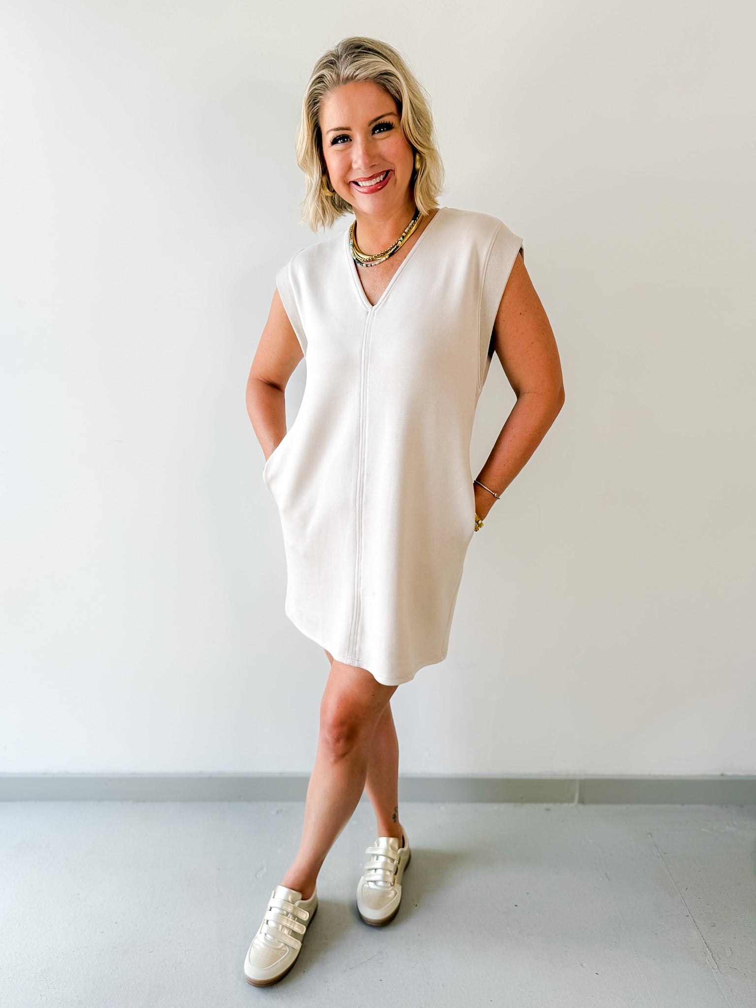 V Neck Everyday Dress - Almond