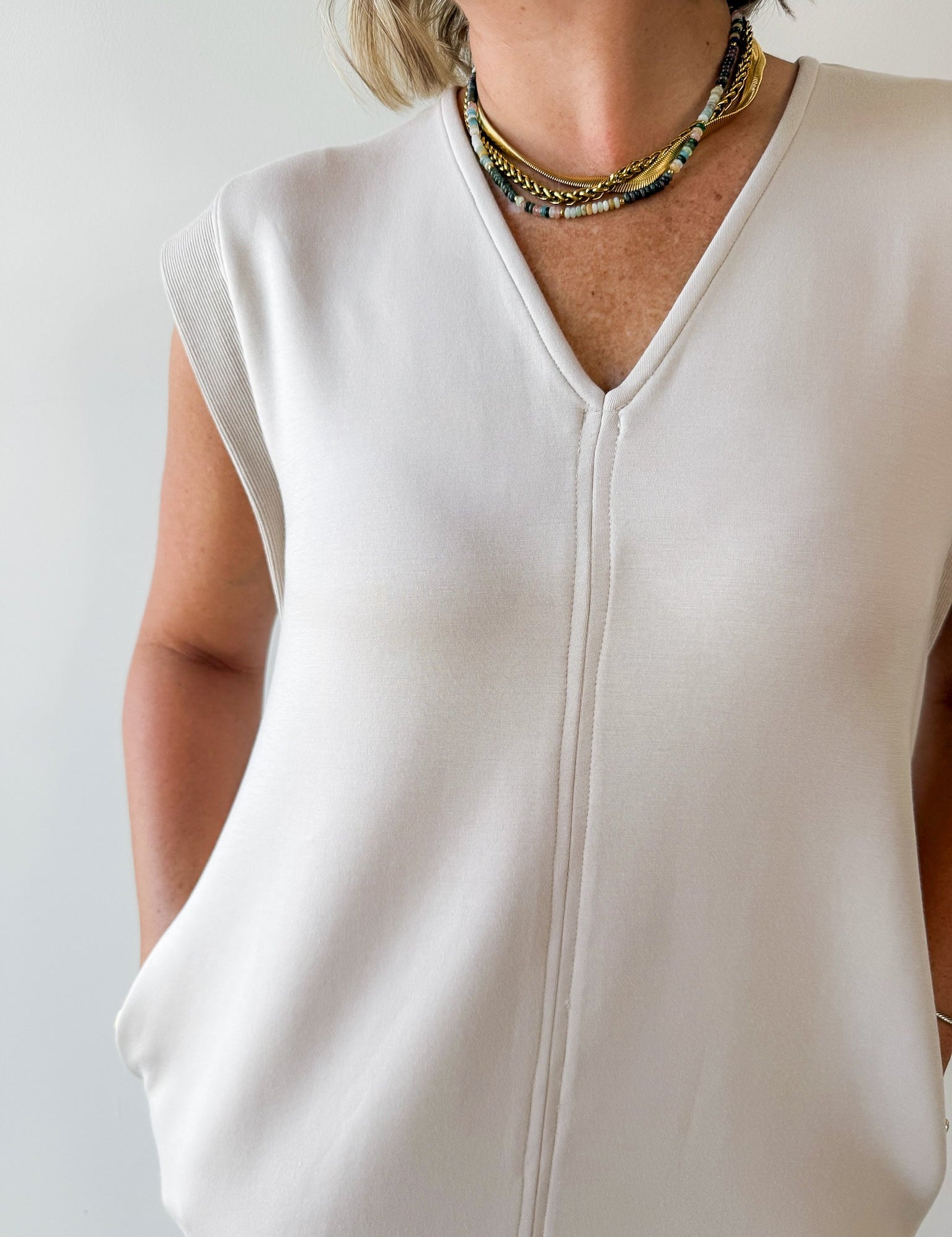V Neck Everyday Dress - Almond