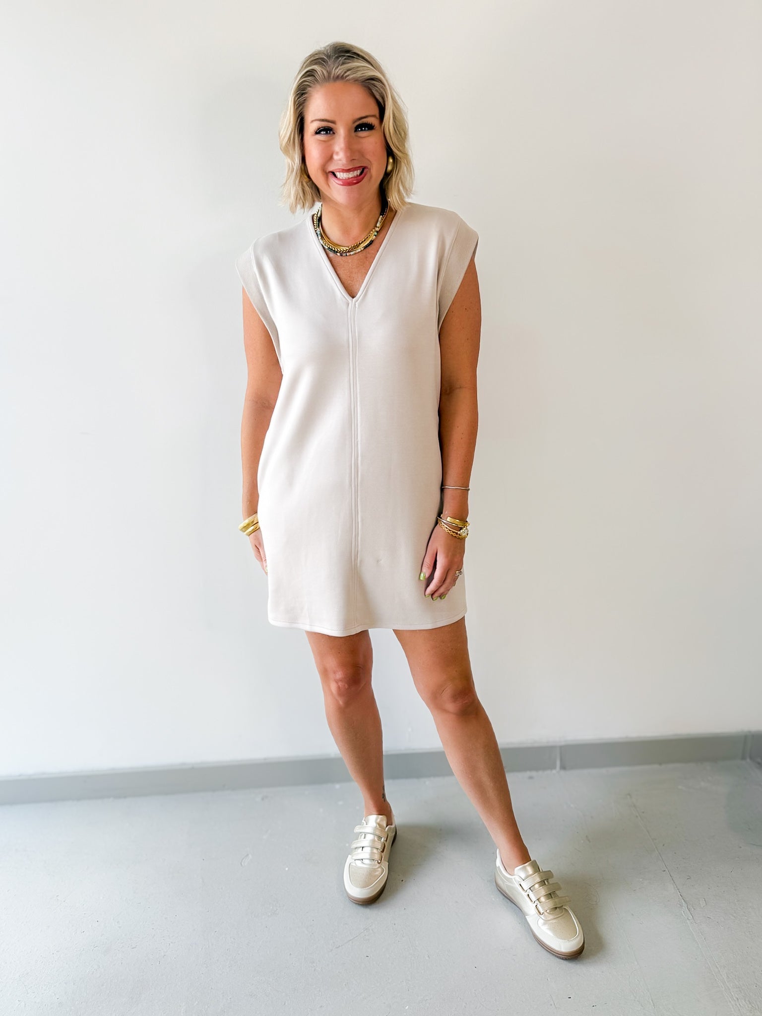 V Neck Everyday Dress - Almond