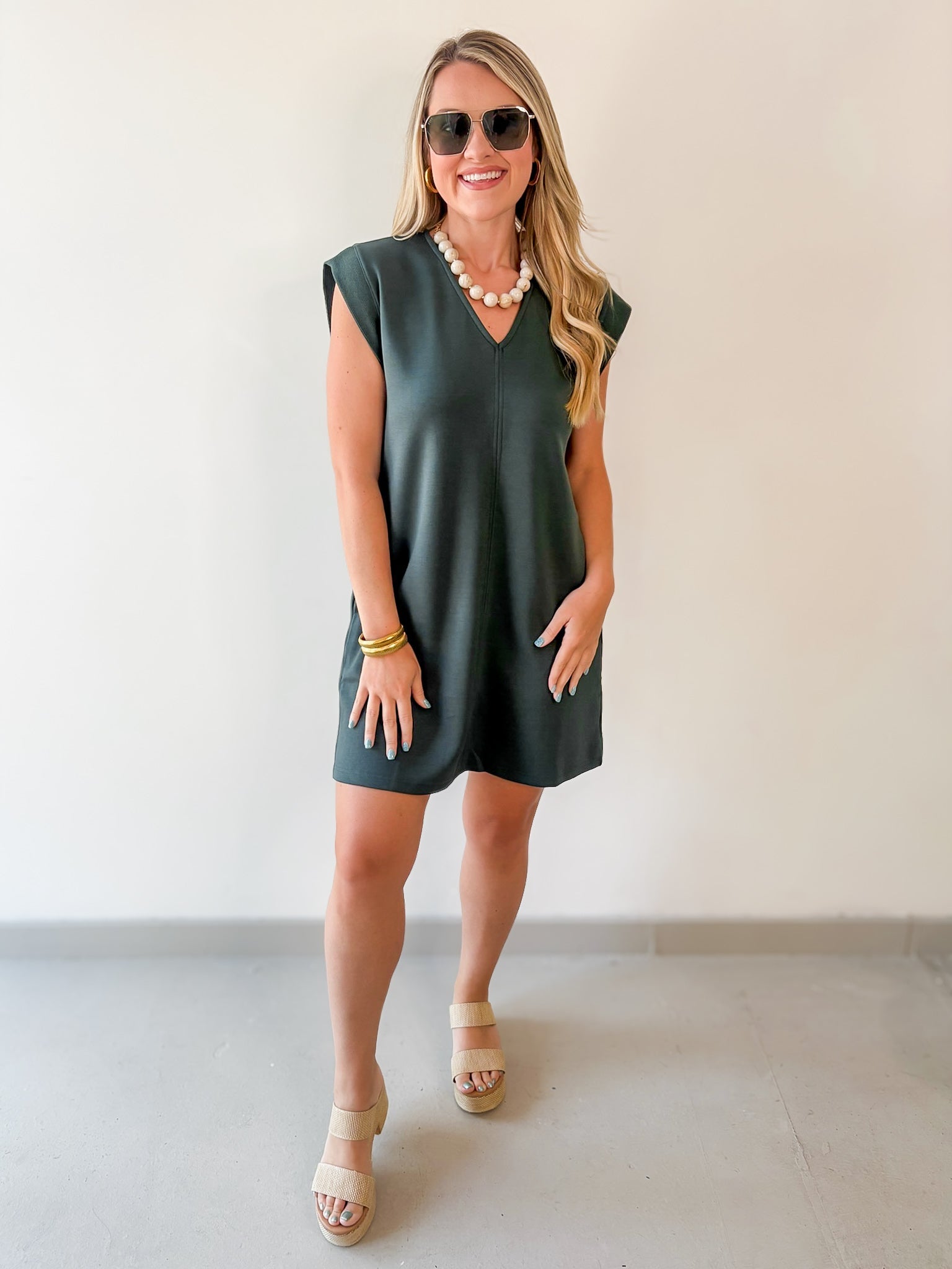 V Neck Everyday Dress -Forest