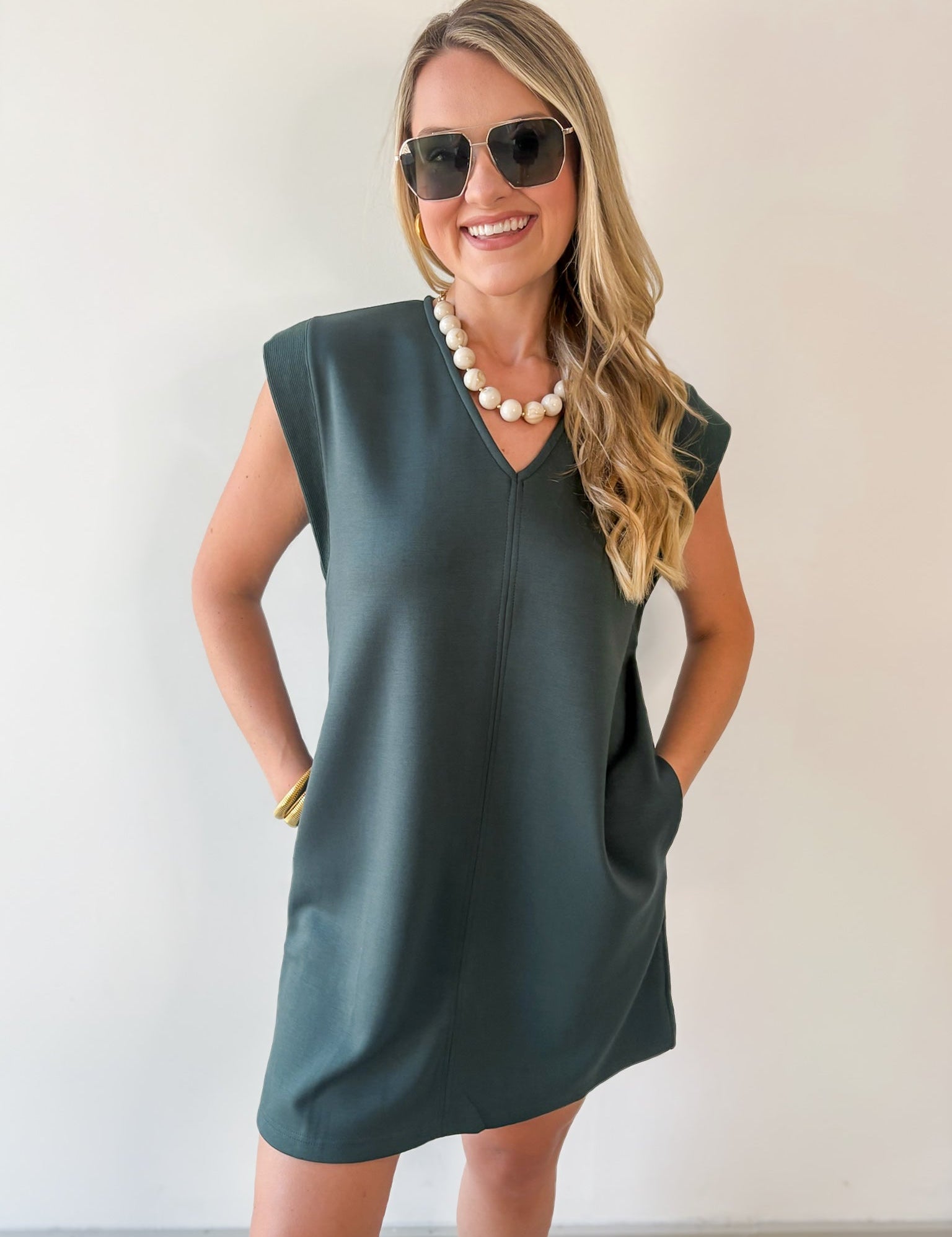 V Neck Everyday Dress -Forest