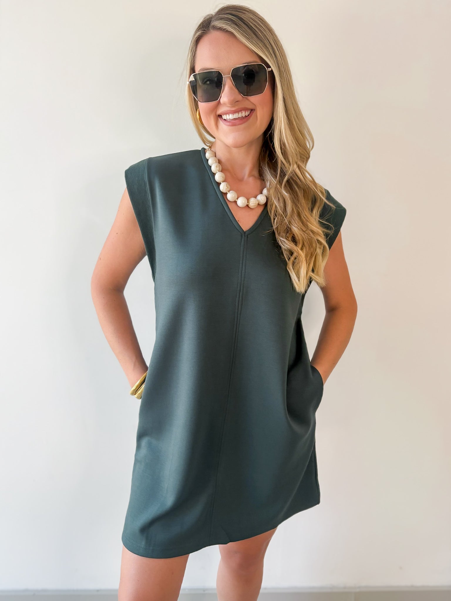 V Neck Everyday Dress -Forest