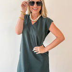 V Neck Everyday Dress -Forest