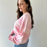 V - neck Stripe Crop Sweater - Pink