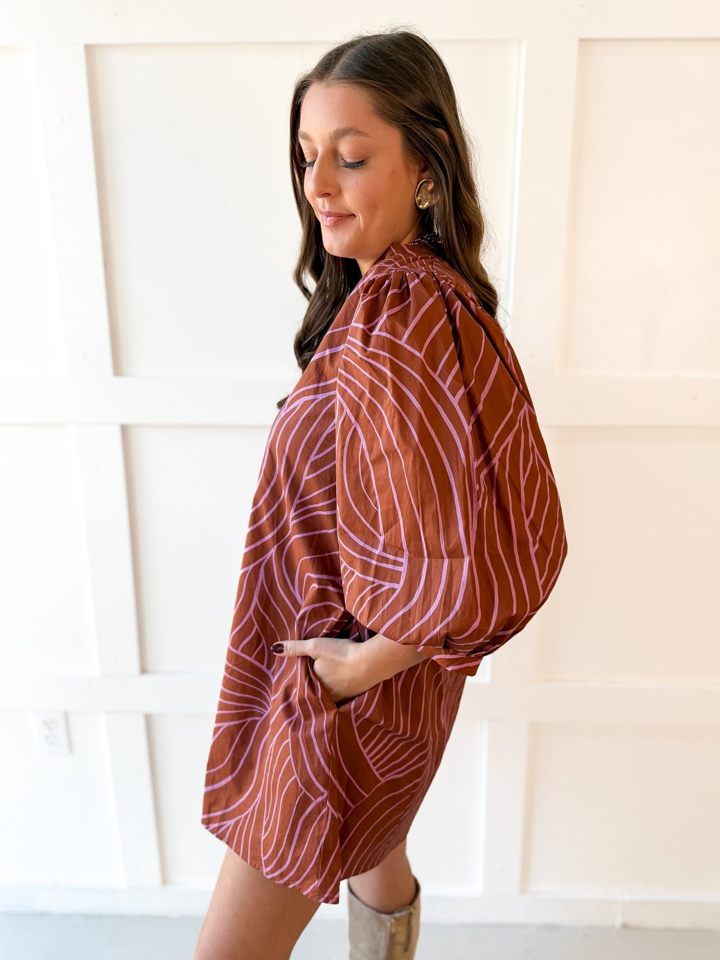 V Neck Tunic Dress - Cocoa