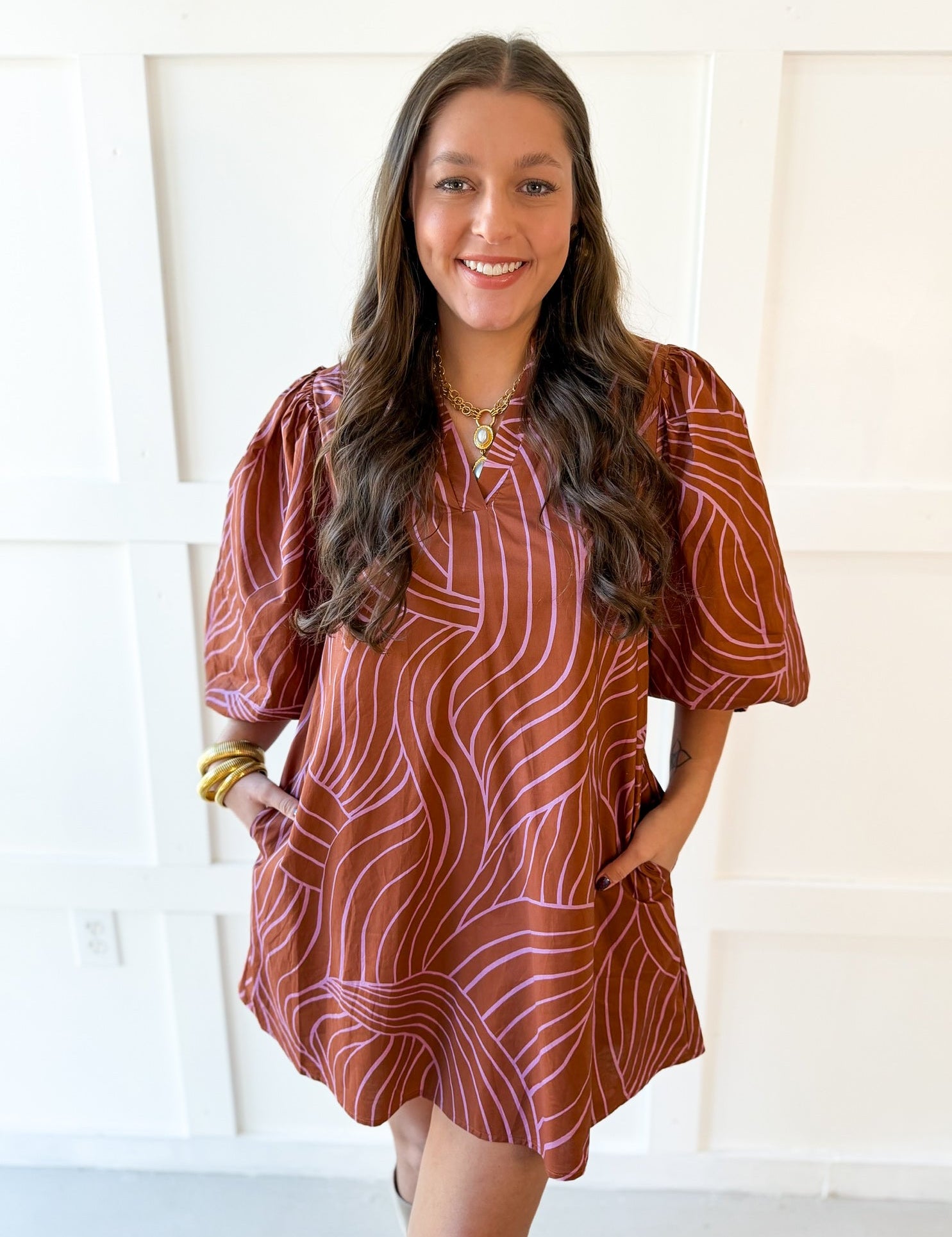 V Neck Tunic Dress - Cocoa