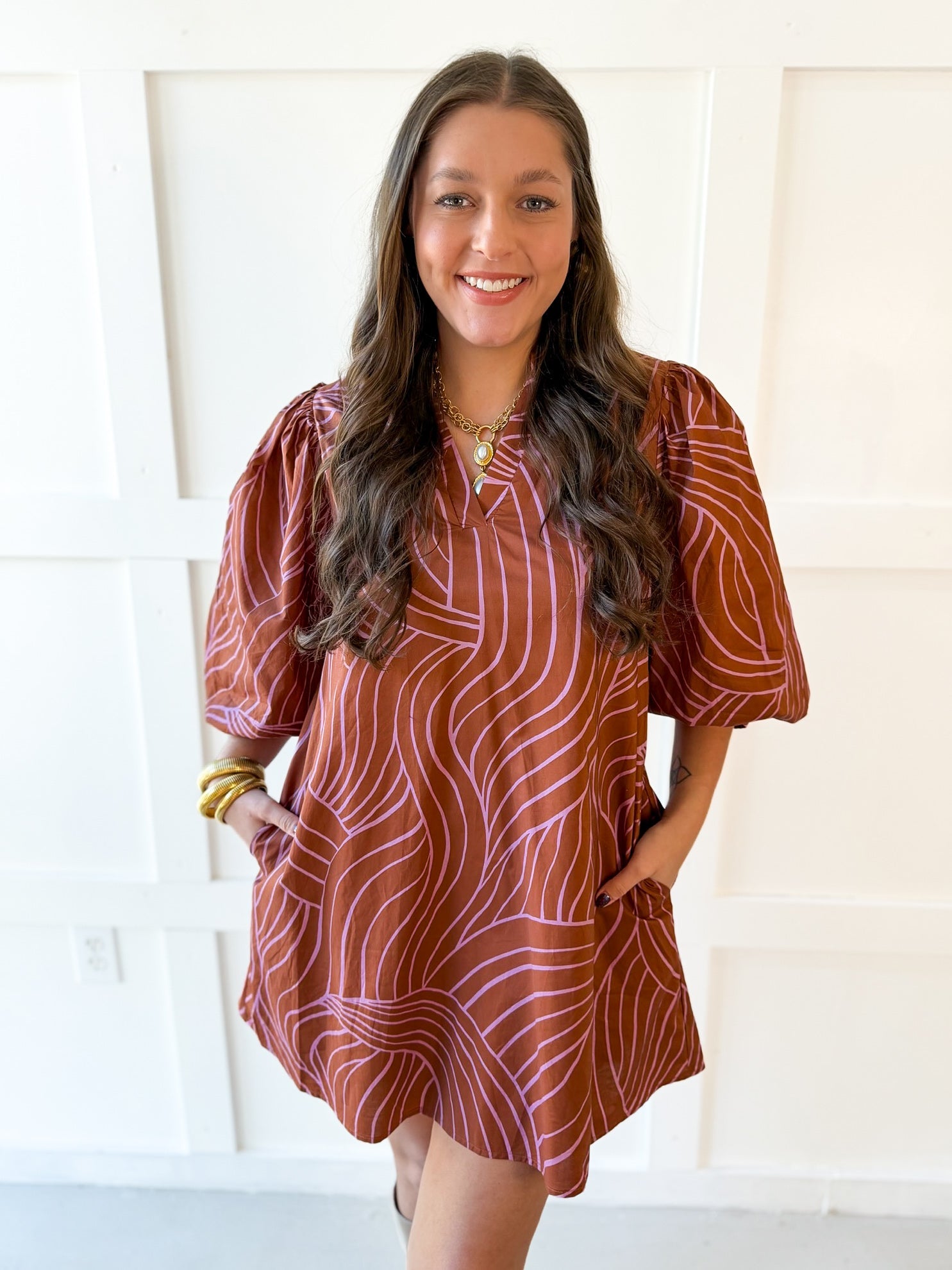 V Neck Tunic Dress - Cocoa