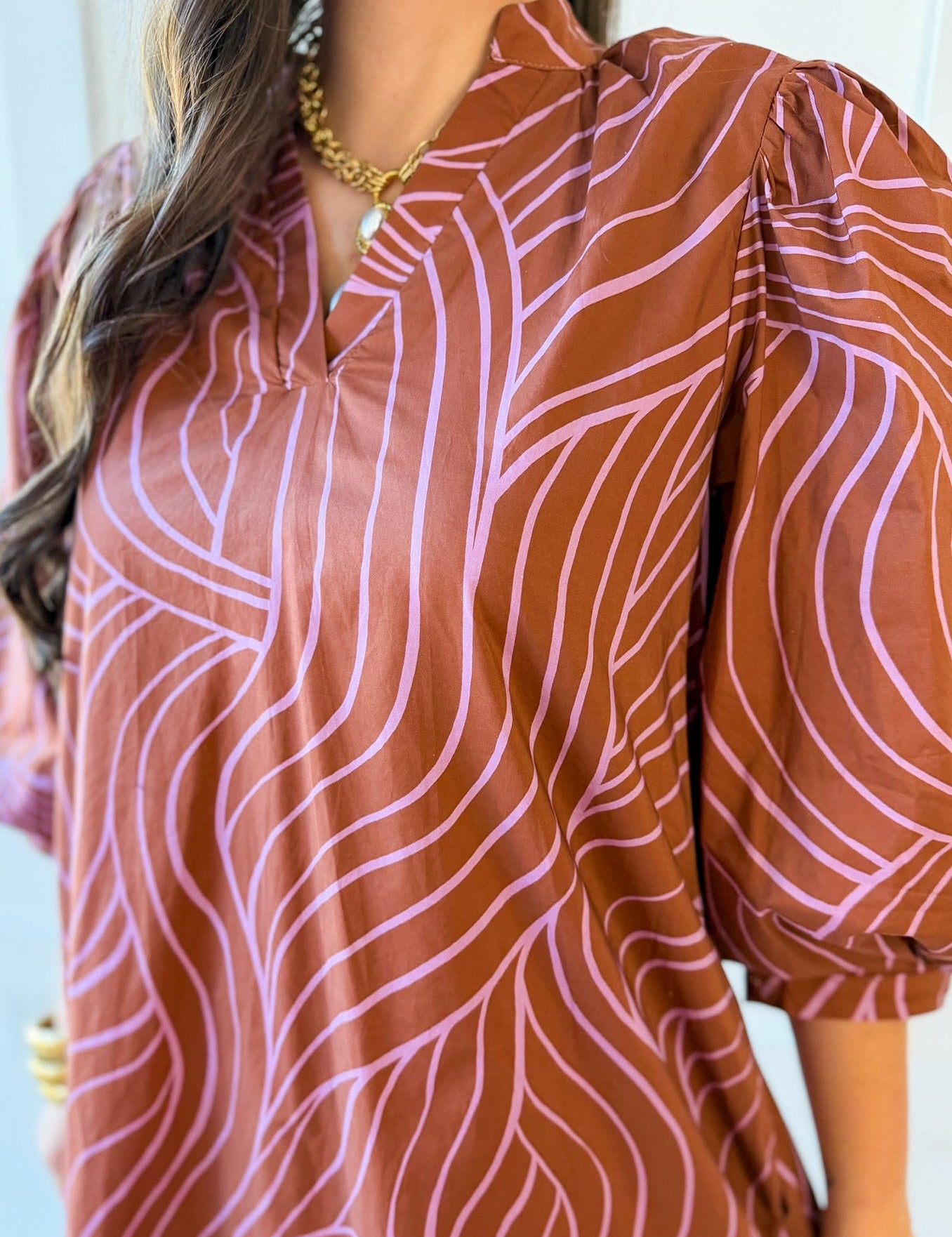 V Neck Tunic Dress - Cocoa