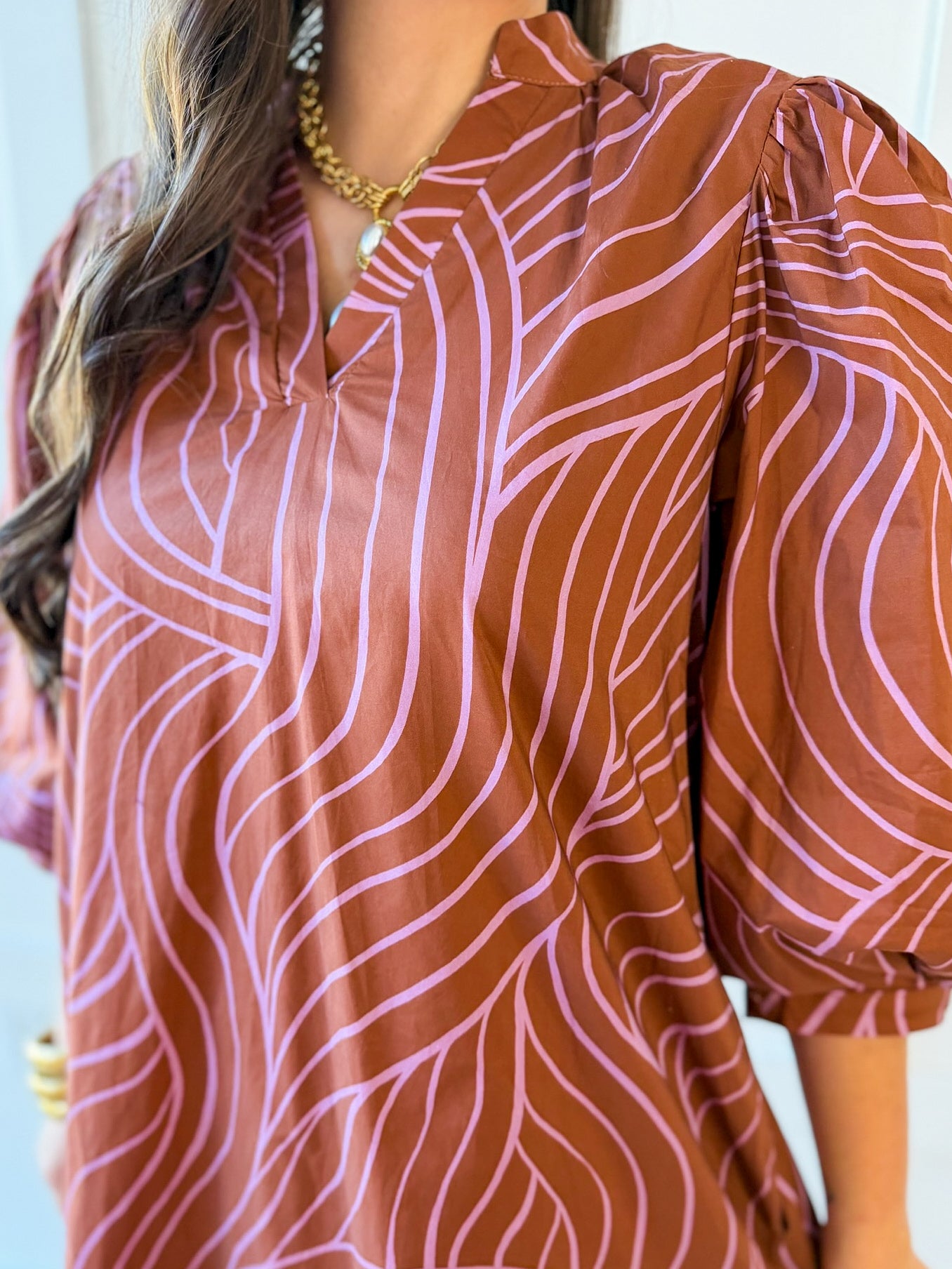 V Neck Tunic Dress - Cocoa
