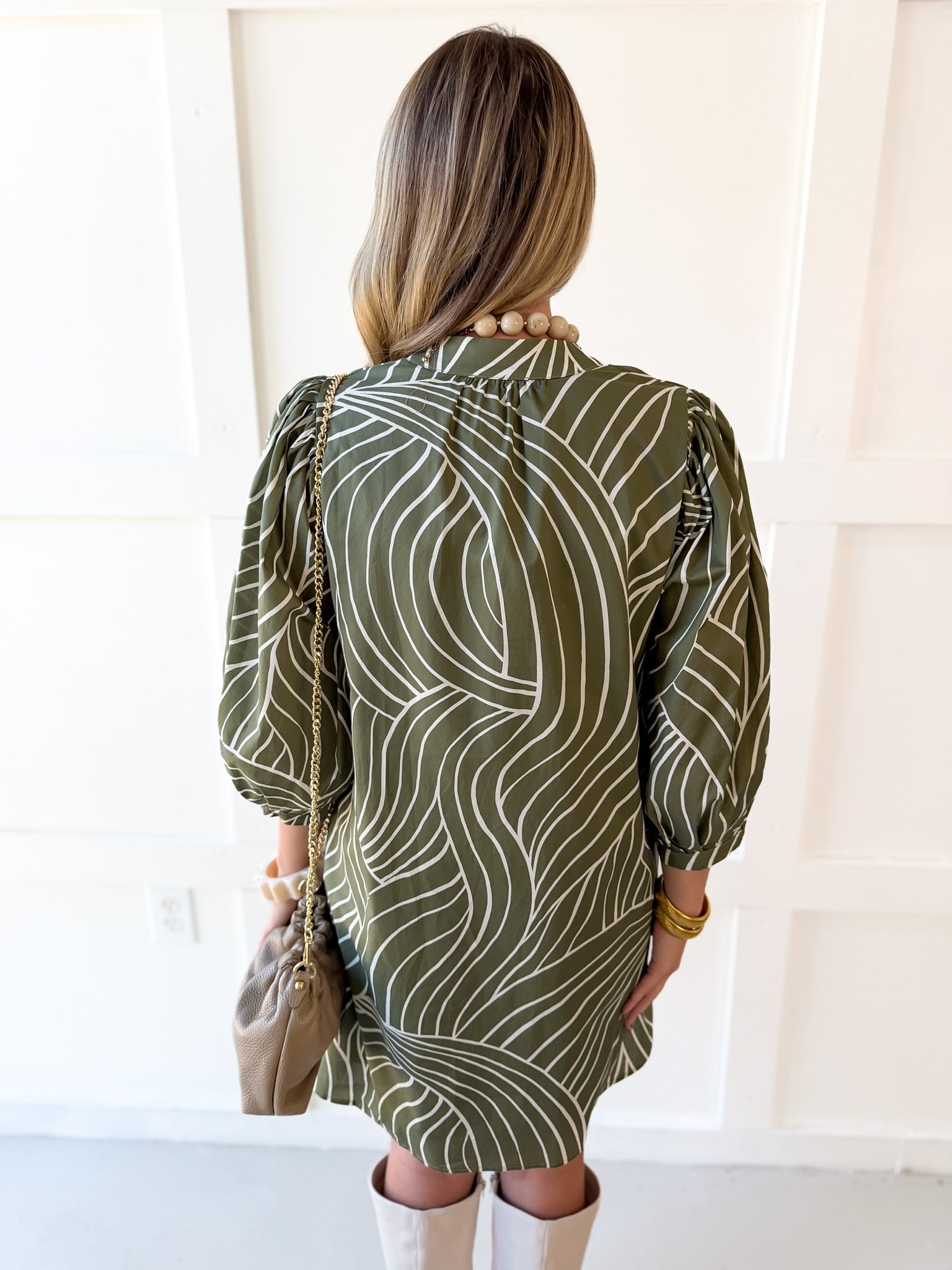 V Neck Tunic Dress - Olive