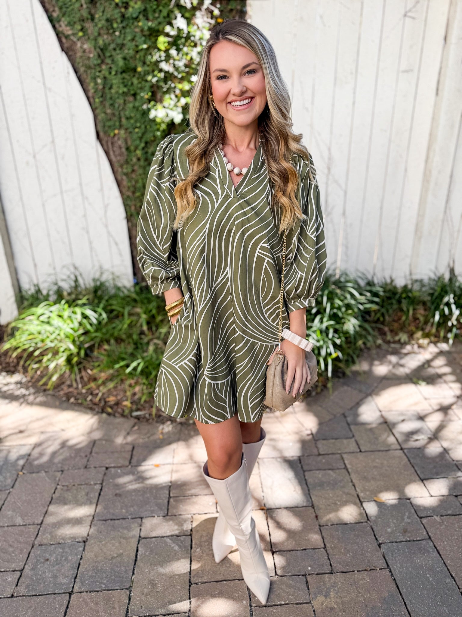 V Neck Tunic Dress - Olive