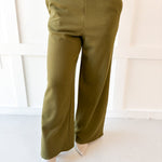 V Neck Wasit Tie Top & Pant Set -Olive