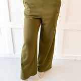 V Neck Wasit Tie Top & Pant Set -Olive
