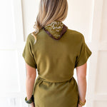 V Neck Wasit Tie Top & Pant Set -Olive