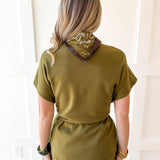 V Neck Wasit Tie Top & Pant Set -Olive