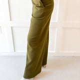 V Neck Wasit Tie Top & Pant Set -Olive